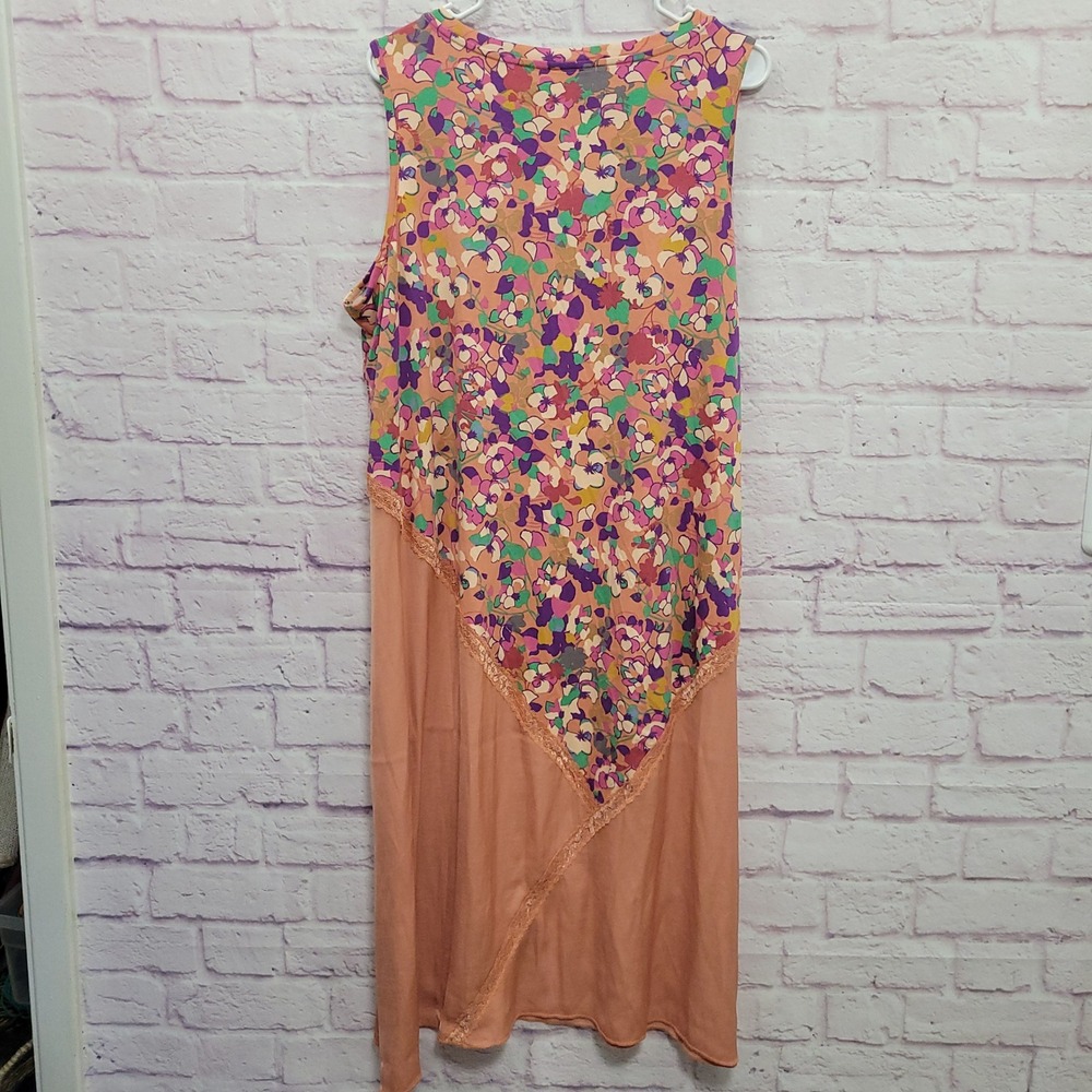 LOGO Lori Goldstein Floral Asymmetric Dress 1XP Midi Sleeveless Lace Cottagecore - Picture 2 of 8